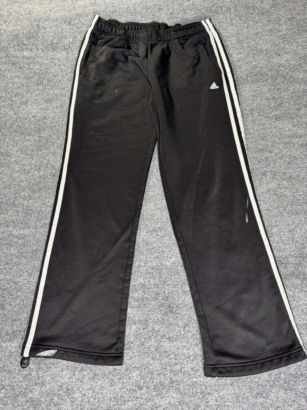 Adidas Track Pants Mens Medium Black Climalite 3 Stripe Straight Leg Athletic